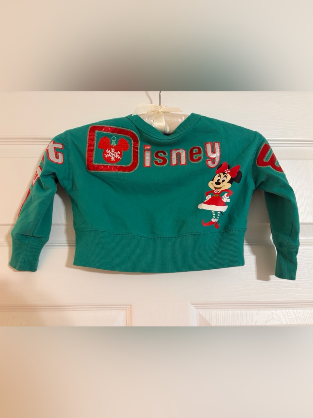 Disney Parks Santa Minnie Mouse Green Christmas Sweatshirt WDW XXS (2T-3T)